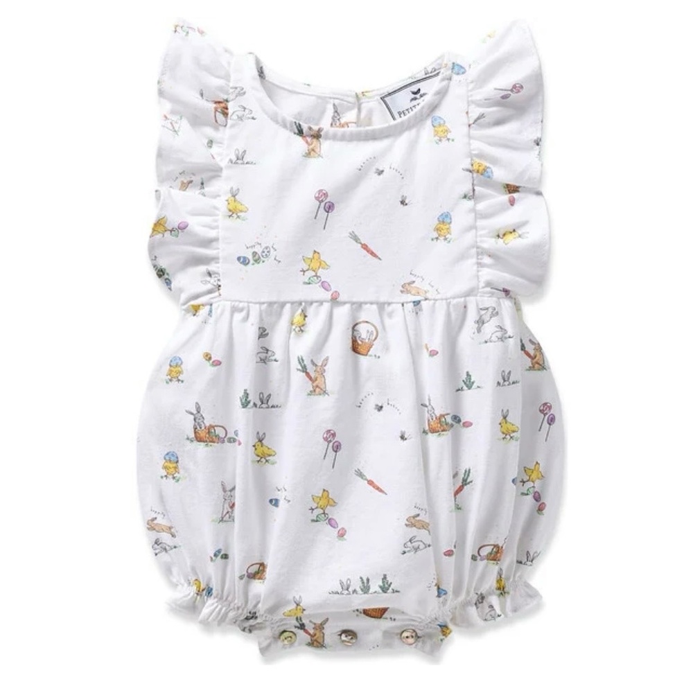 Petite Plume Baby Girls Twill Ruffled Romper, Easter Frolic - Size 3-6M